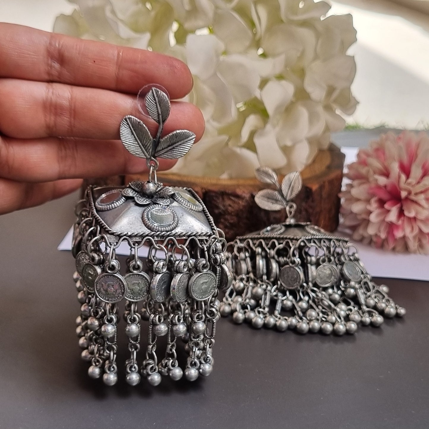 Mirror Oxidised jhumka