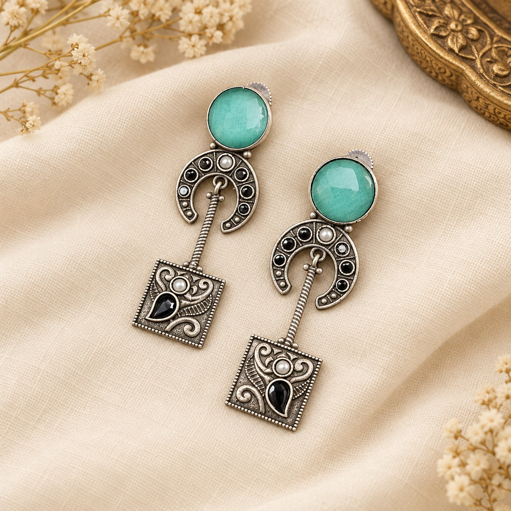 Stone Brass Earrings