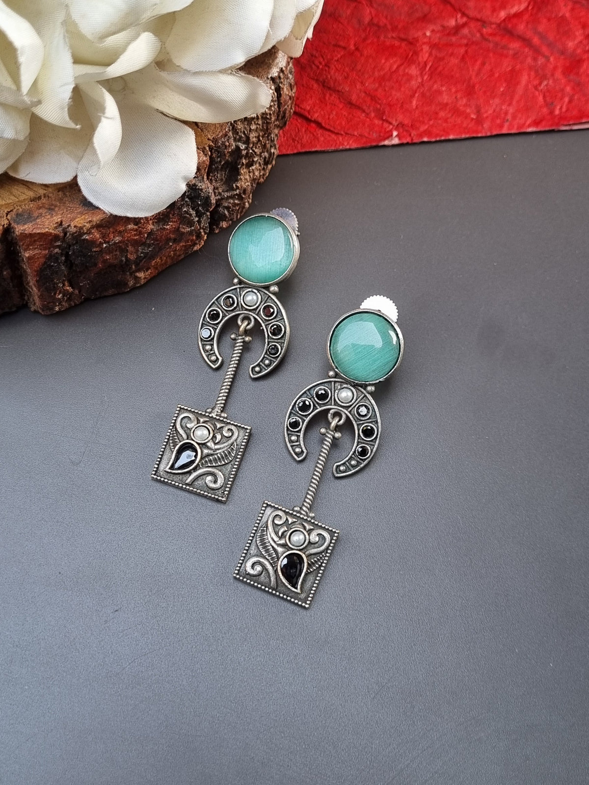 Stone Brass Earrings