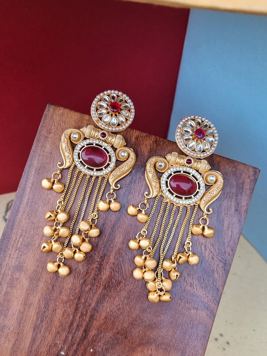Pink Golden Kashmiri Earrings