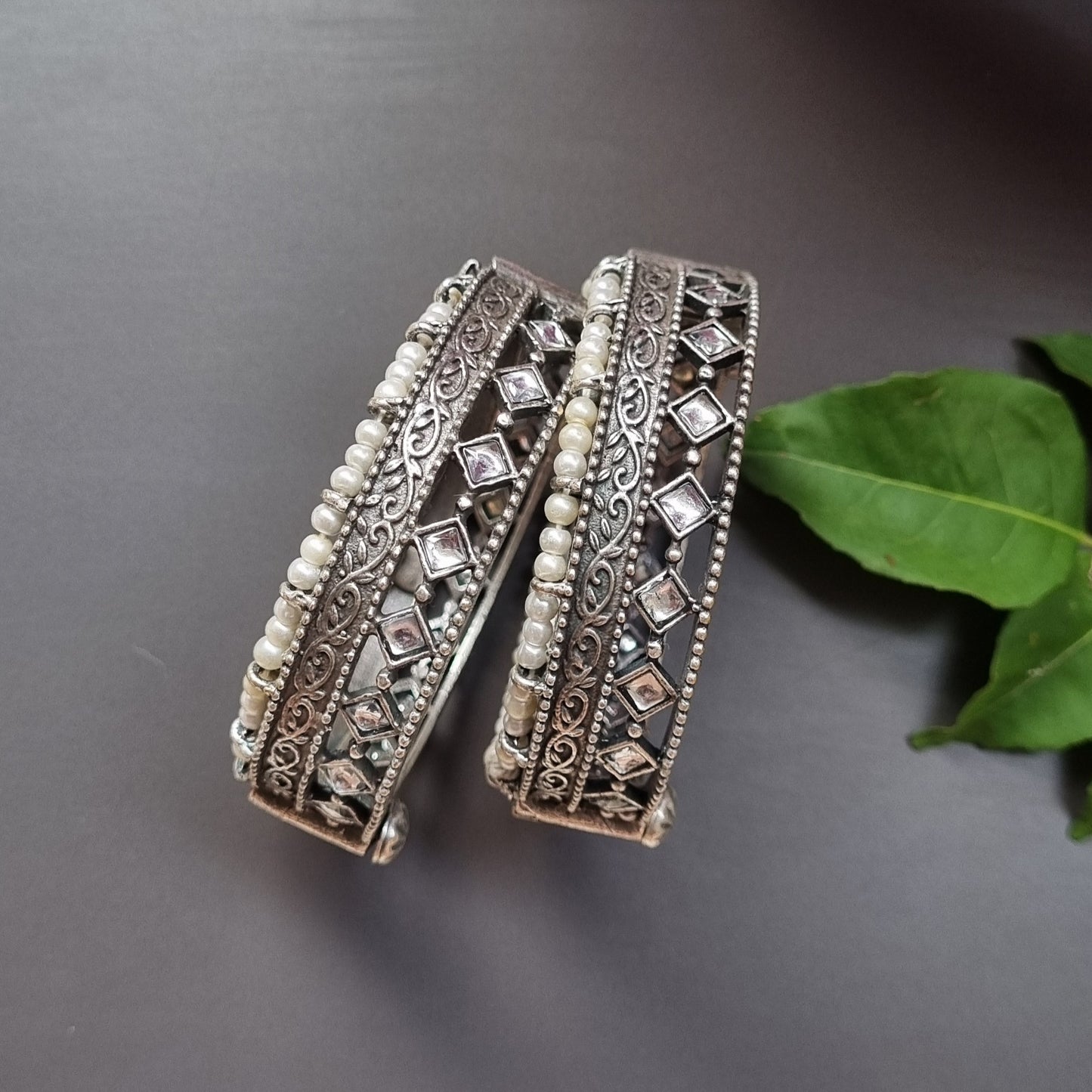 White stone Brass Kada- single