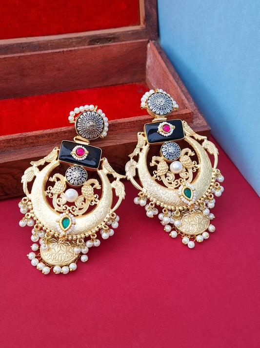 Golden pachi kundan Statement Jhumka