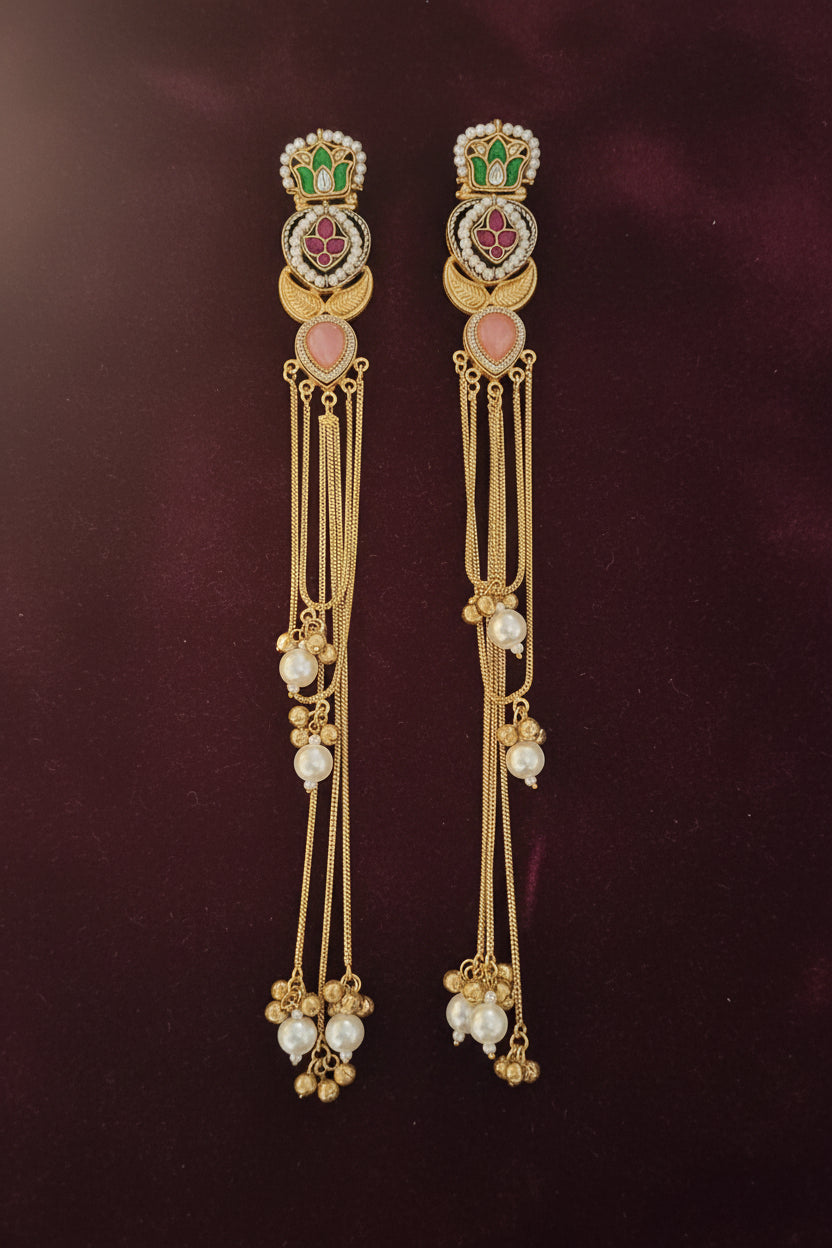 Golden Pachi Kundan Kashmiri Earrings