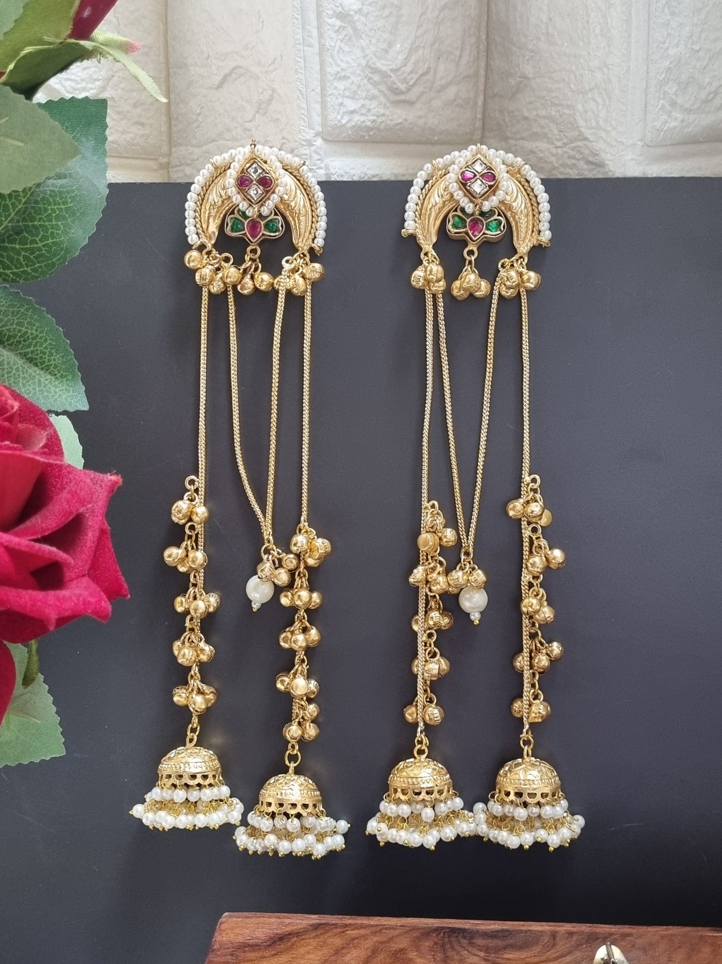 Golden Pachi Kundan Kashmiri Earrings