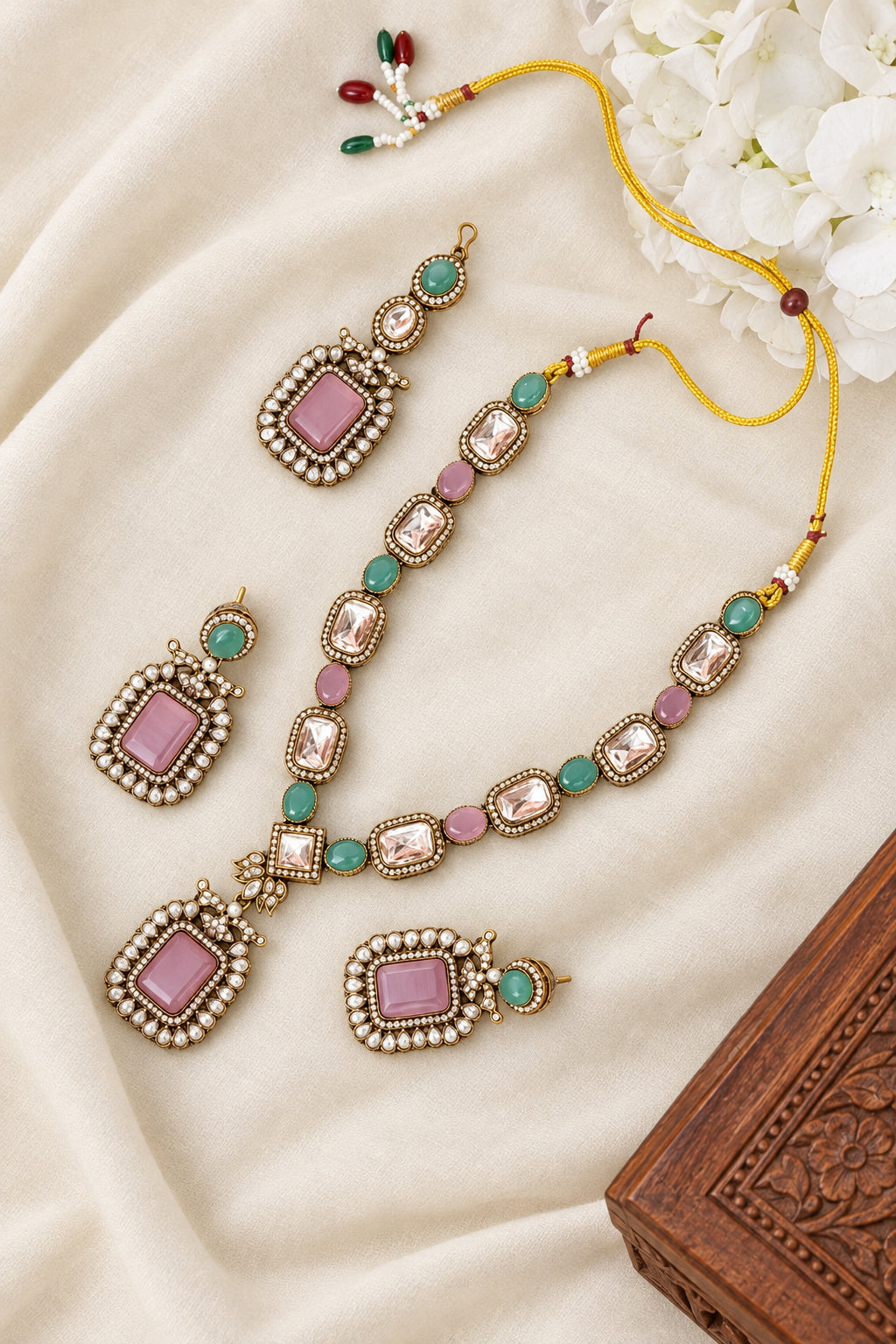 Victorian Kundan Necklace Set + Mangtika