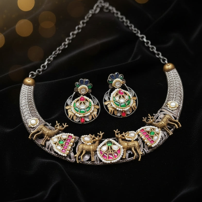 Nandi Fusion Pachi Dual tone Hasli Set- Brass