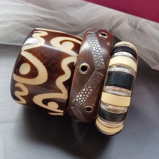 Set of 3- Wooden Bangles stack