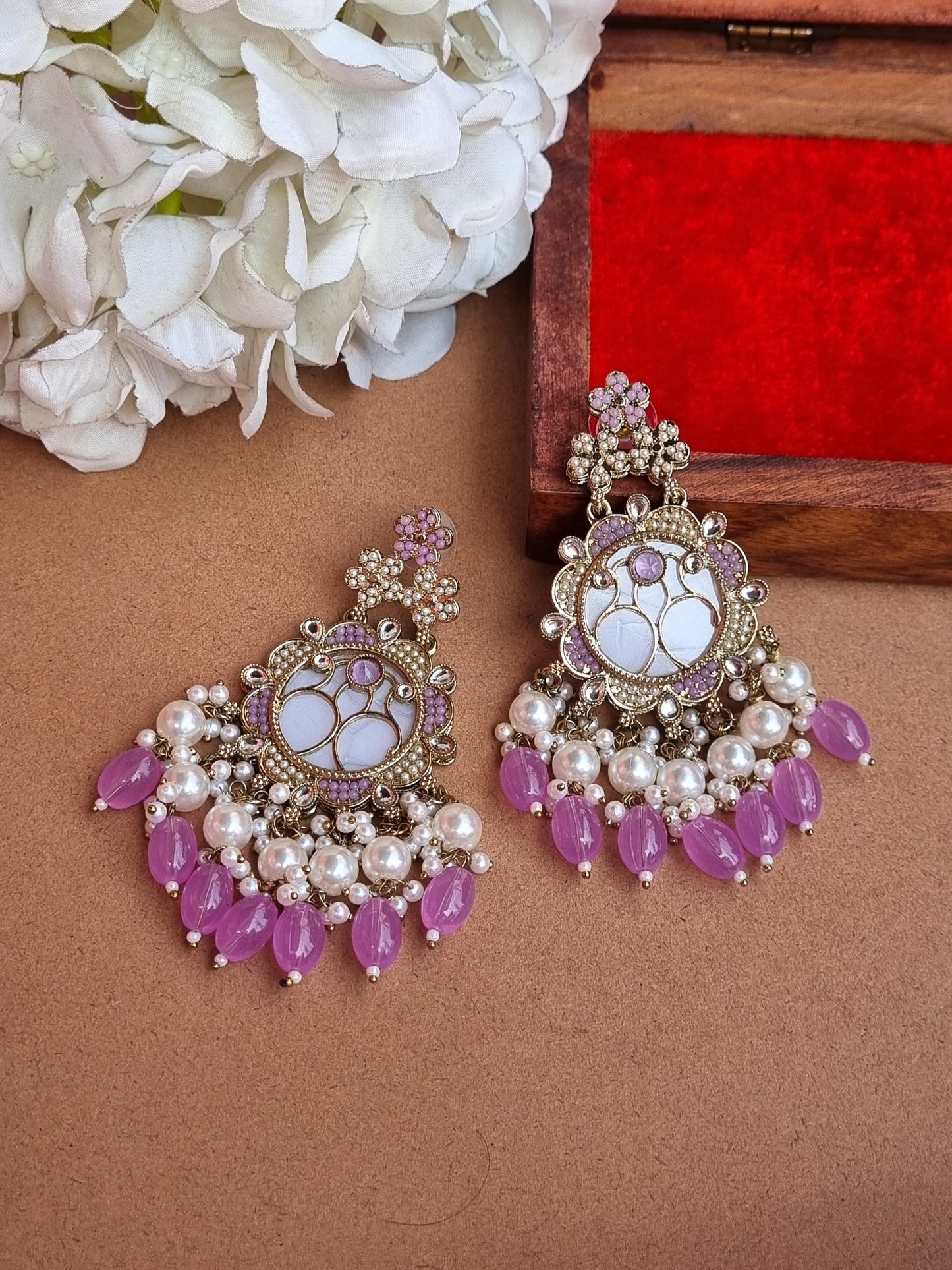 Abhira Kundan Earrings- Lavender