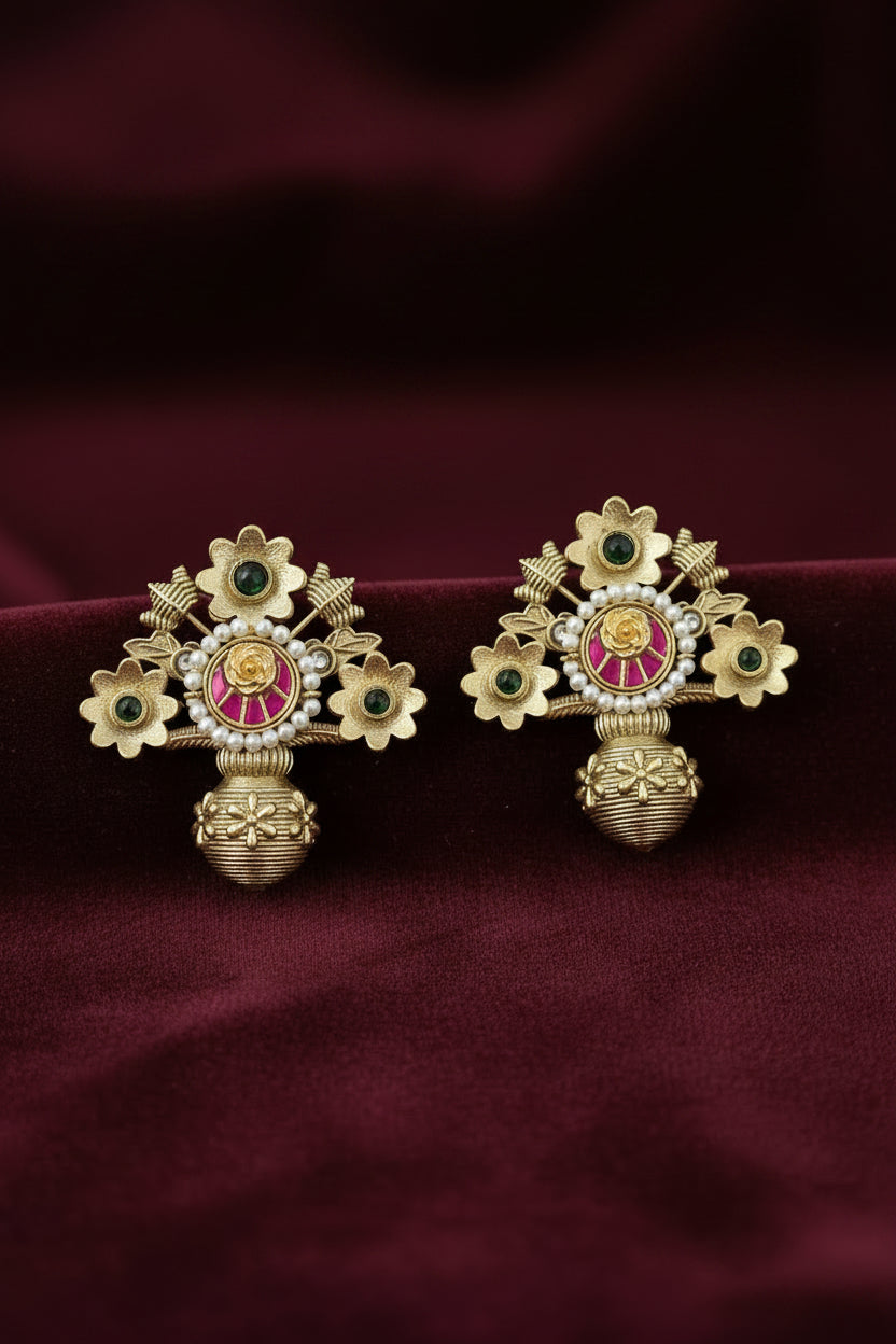 Alia Golden Pachi Statement Earrings