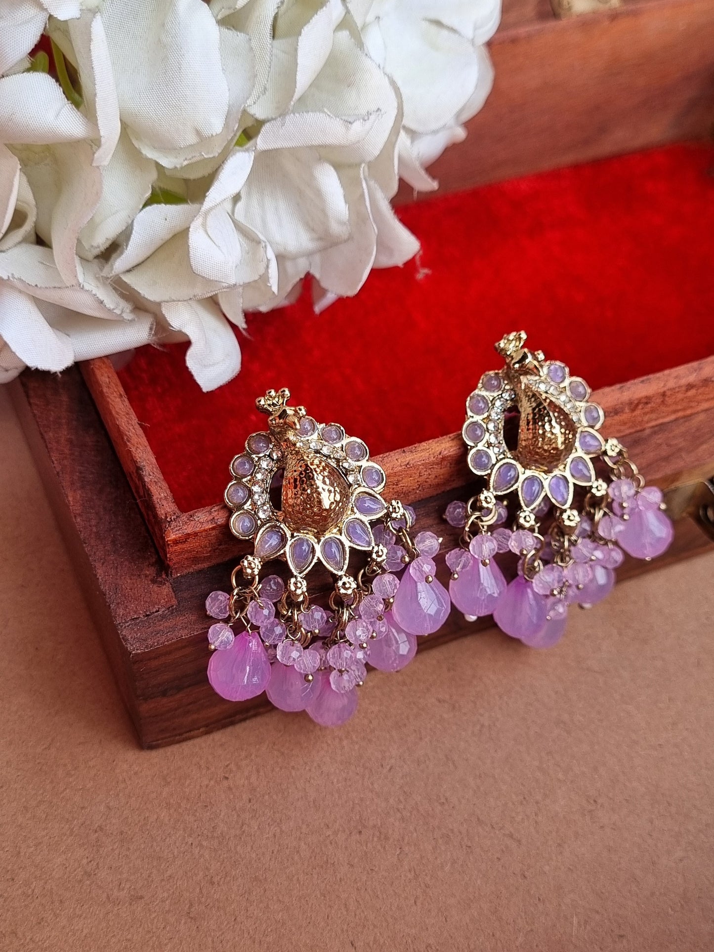 Peacock Golden Earrings- Lavender