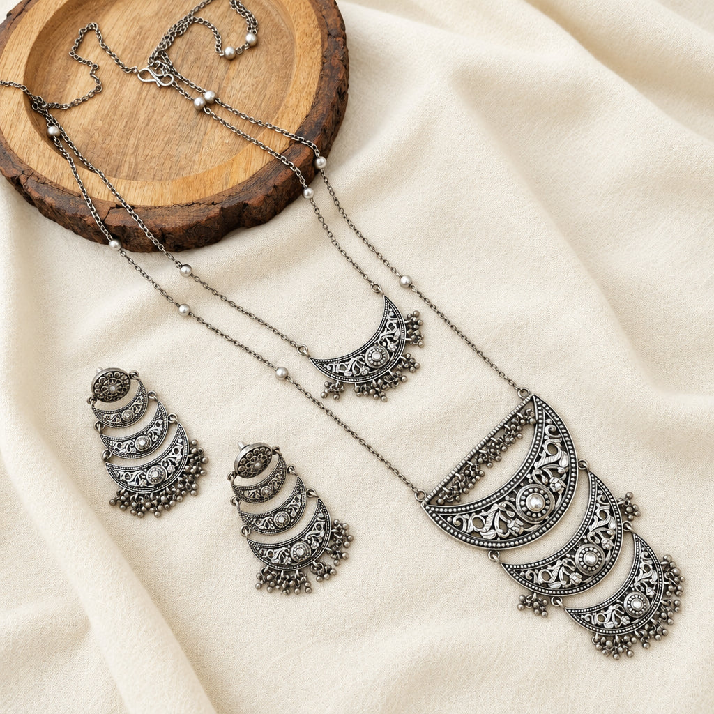 Silver Handcrafted Brass long Necklace
