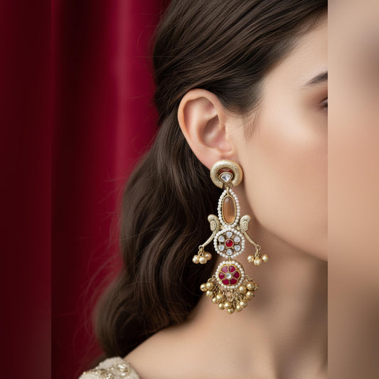 Pachi Kundan Golden Earrings