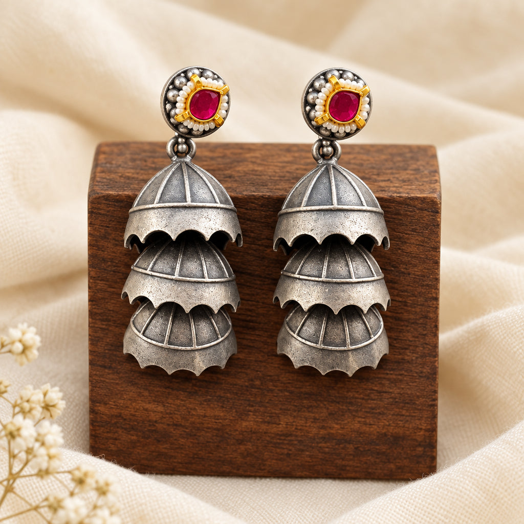 3 layer Brass pachi kundan Jhumka