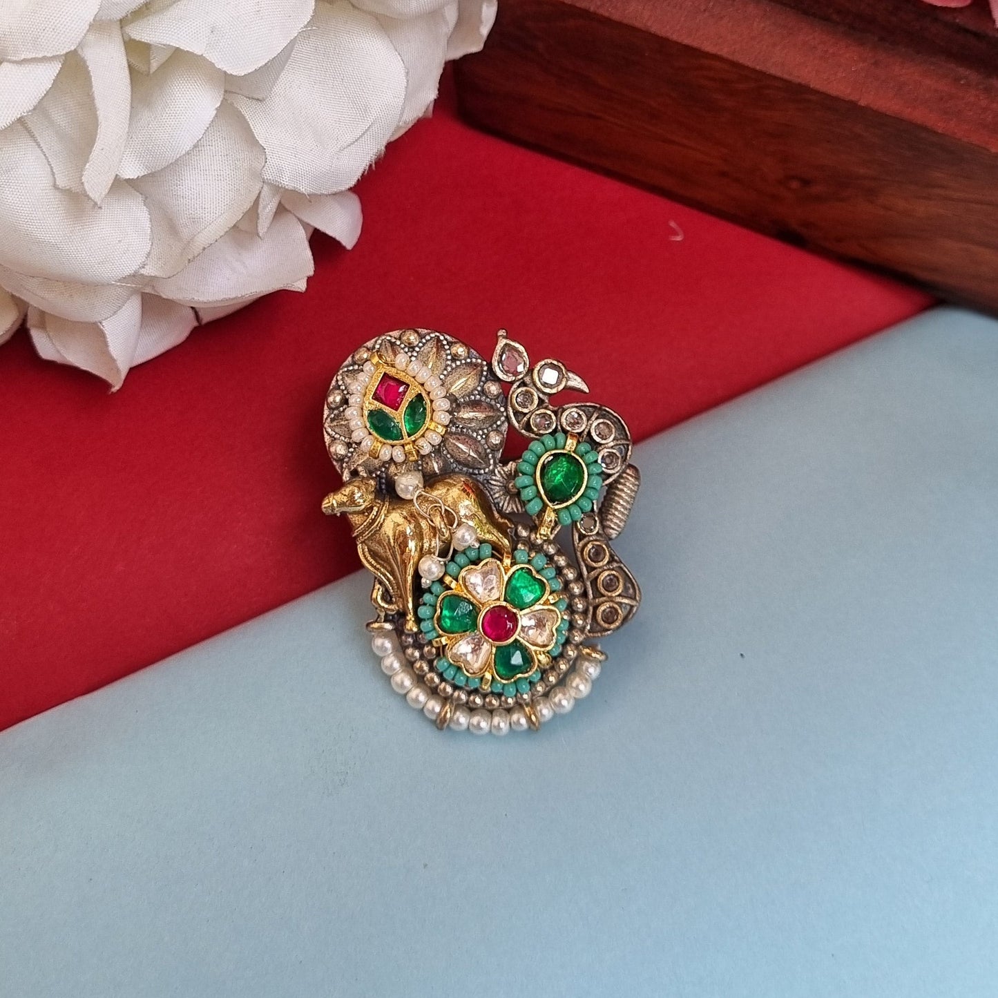 Pachi Kundan Dual tone Statement ring