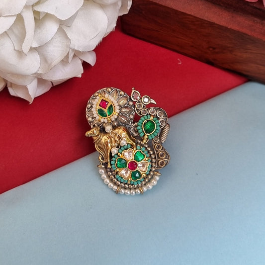 Pachi Kundan Dual tone Statement ring