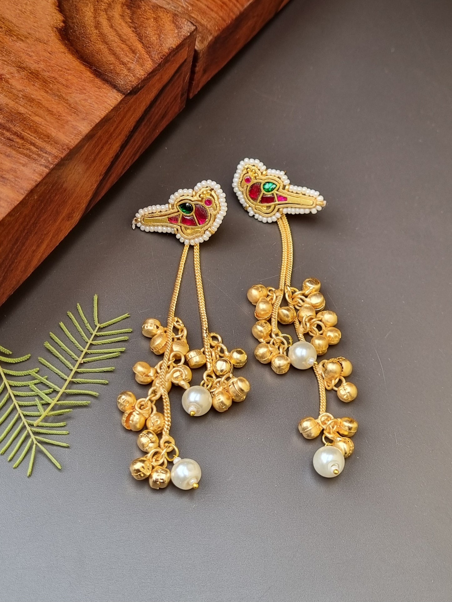 Minnie Golden Pachi Kundan Kashmiri Earrings