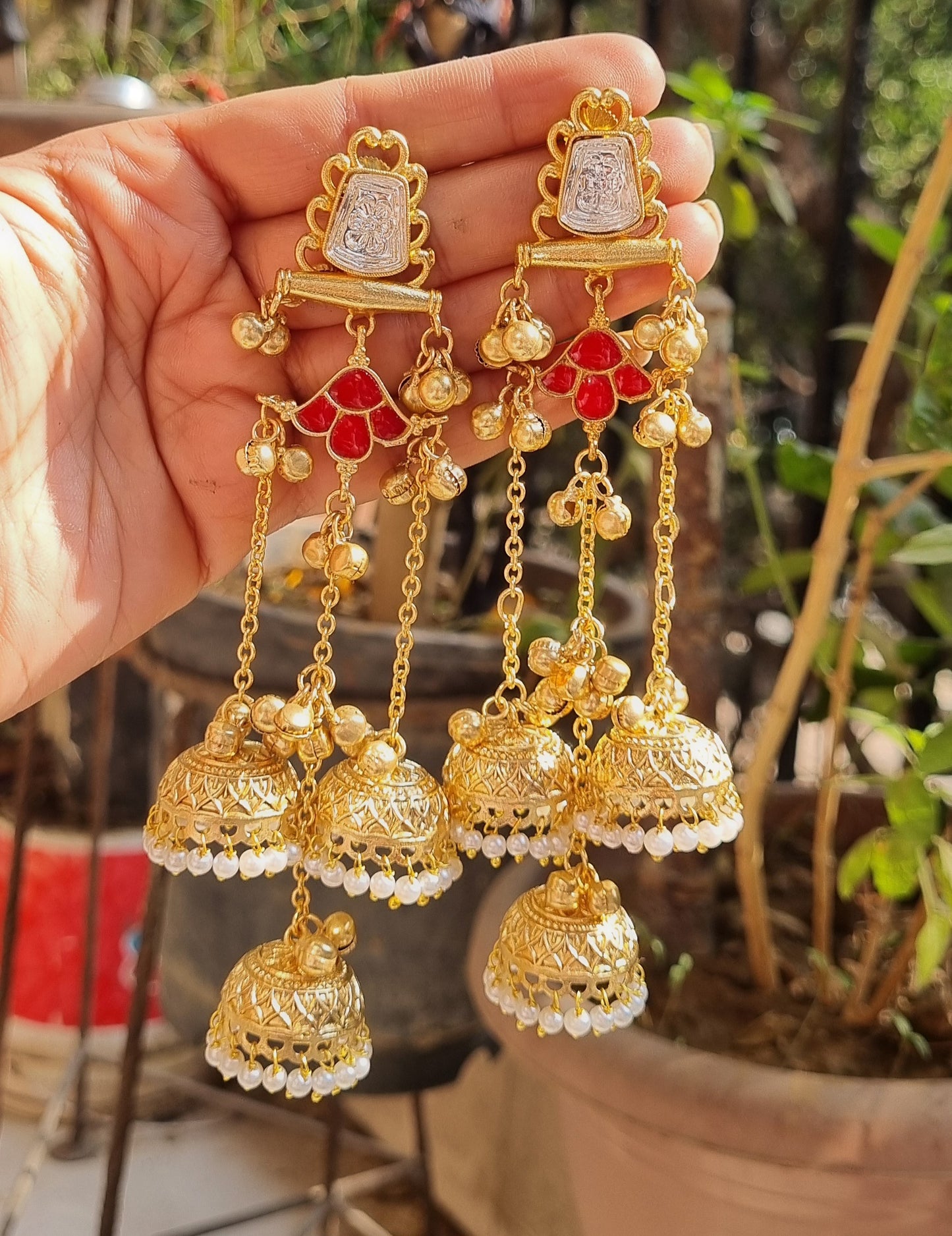 Golden 3 Jhumki Pachi Earrings