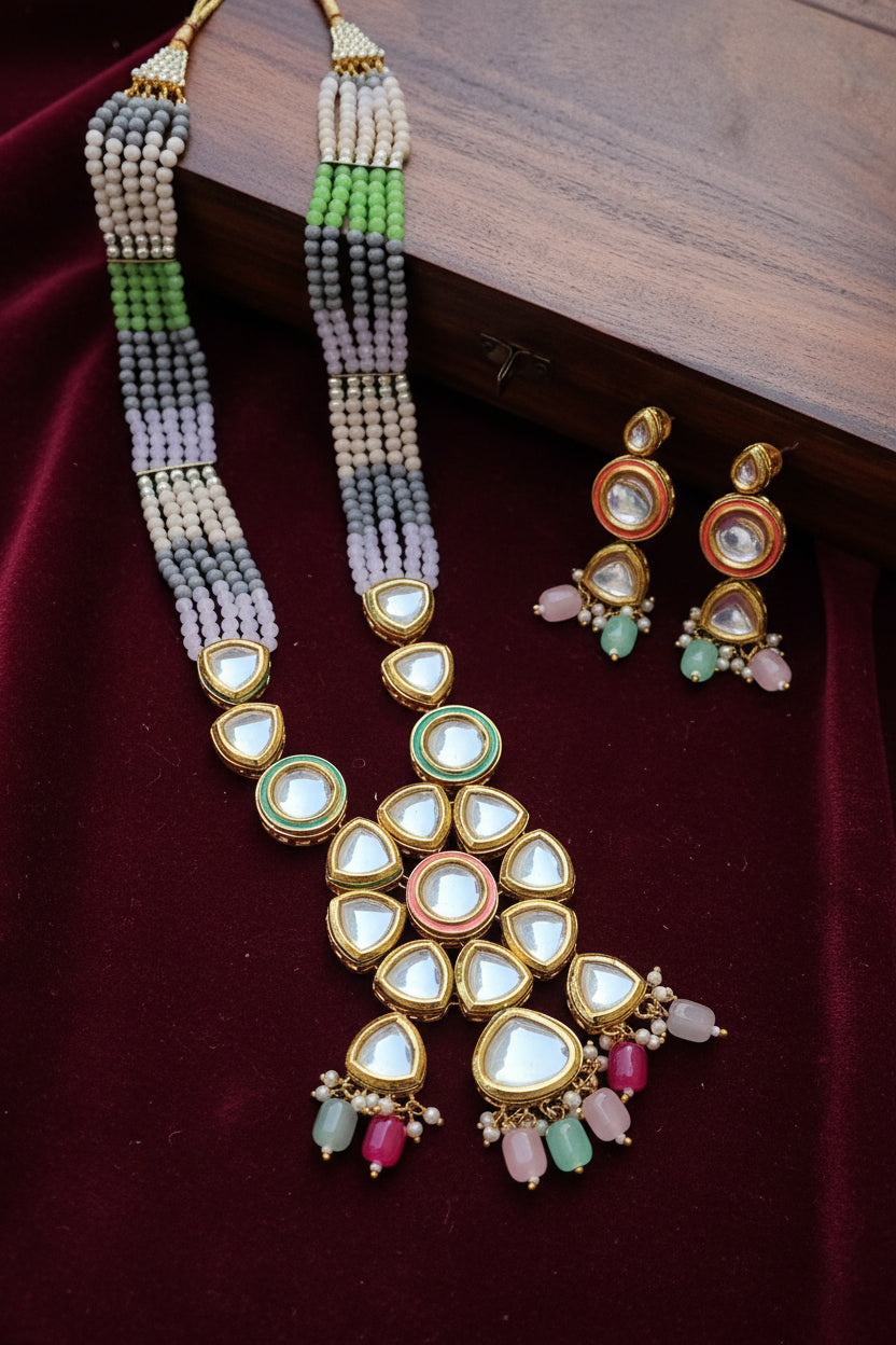 Kundan Pearl long Necklace set