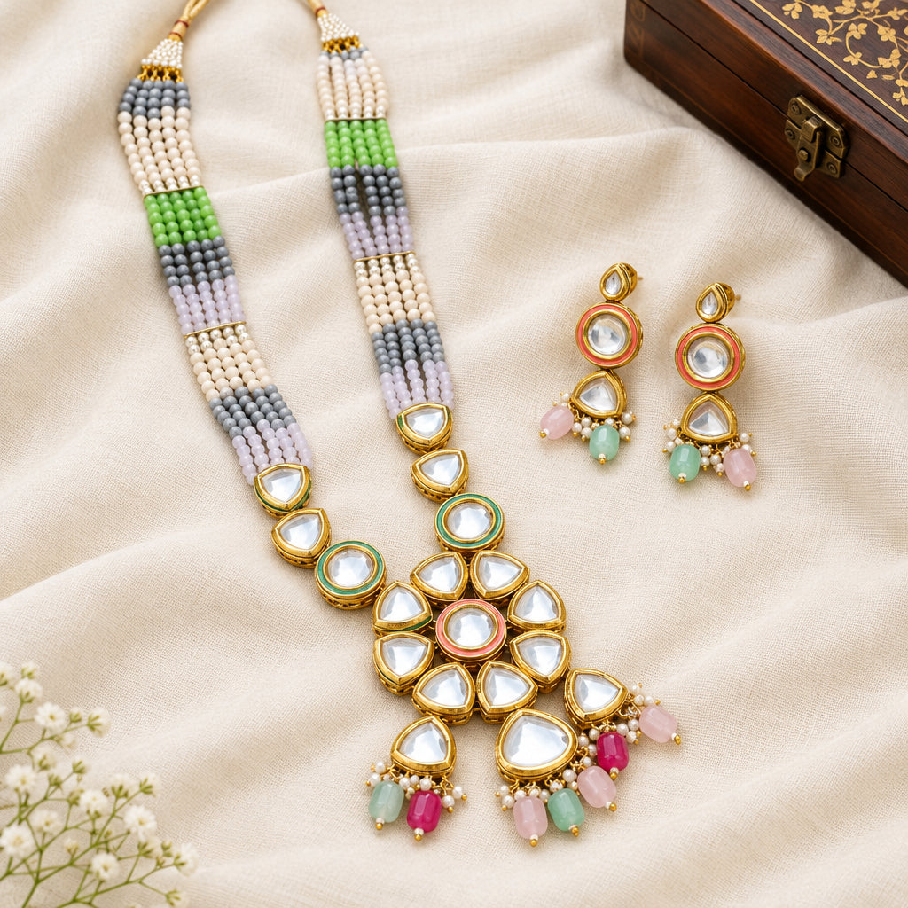 Kundan Pearl long Necklace set