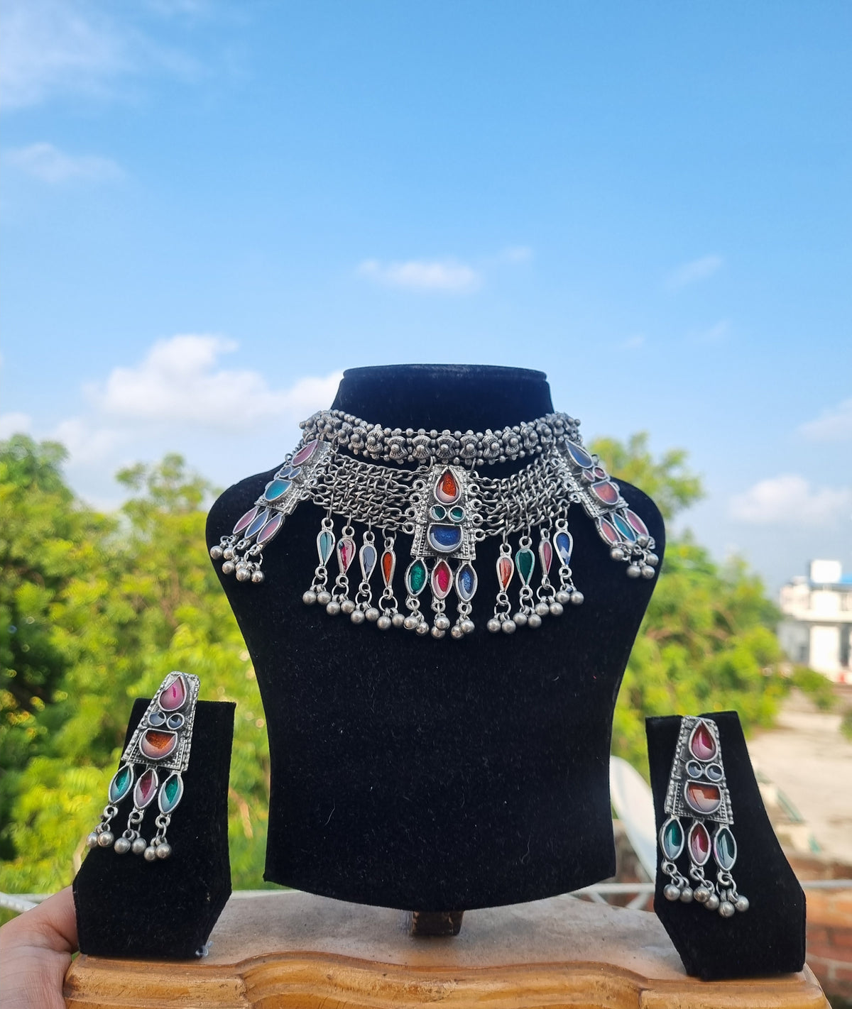 Enamel Oxidised Choker Set