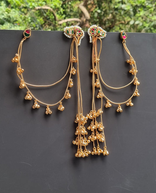 Golden Pachi Kundan Kashmiri Extension Earrings