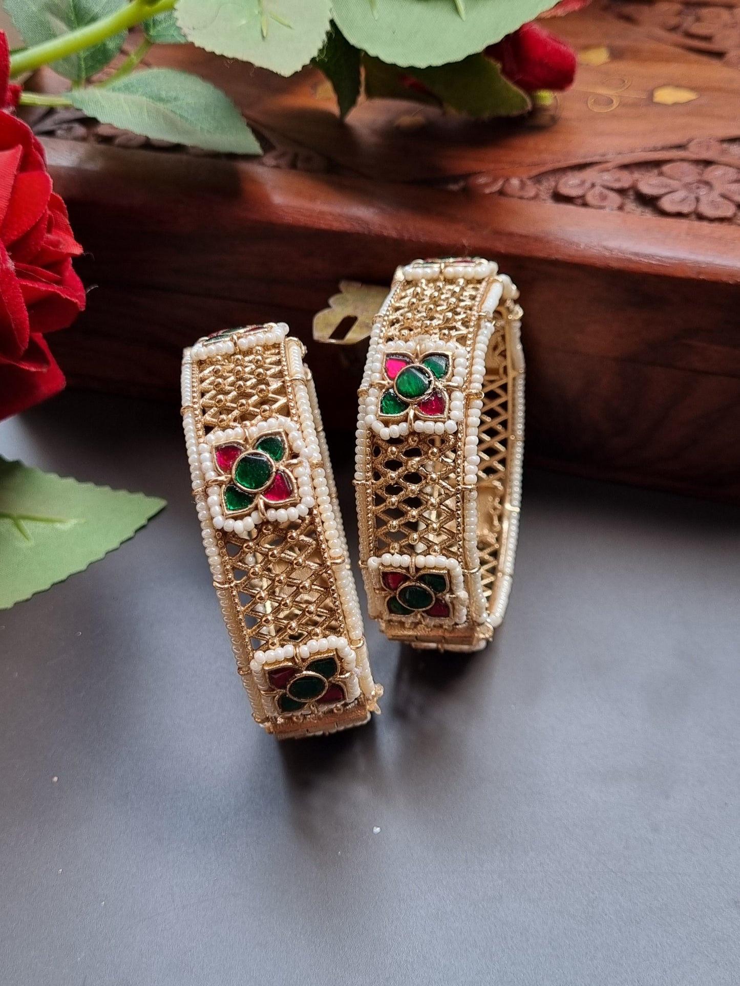 Pachi kundan Gold Plated Kada/ Bangles- Pair