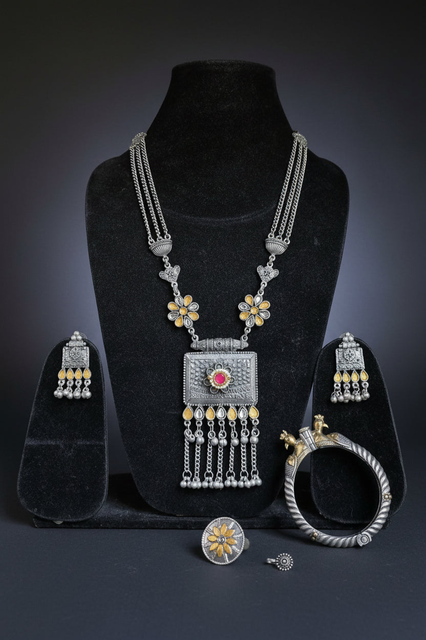 Dual tone Long Navratri Jewellery Combo