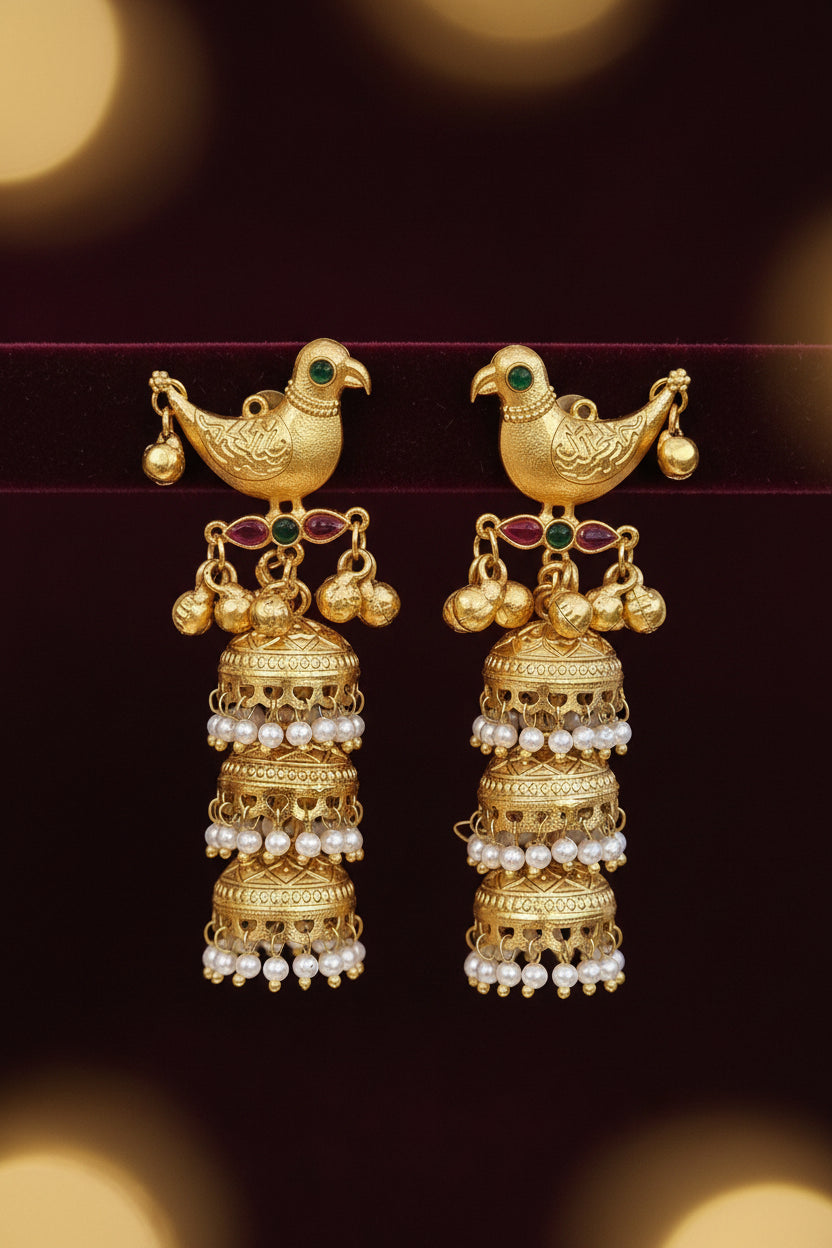Golden Kashmiri layered Earrings