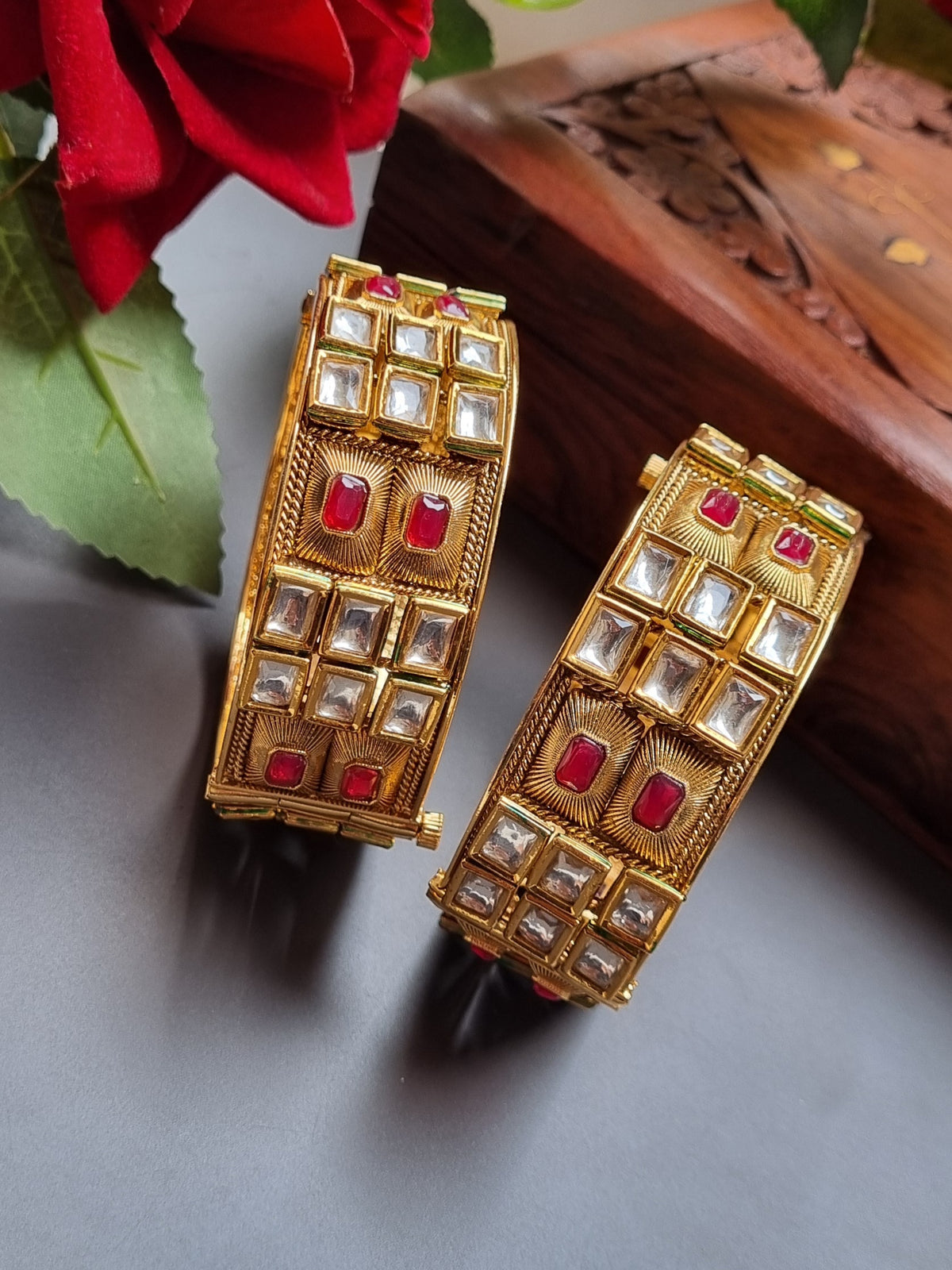 Gold Plated Polki Kada/ Bangles-Pair