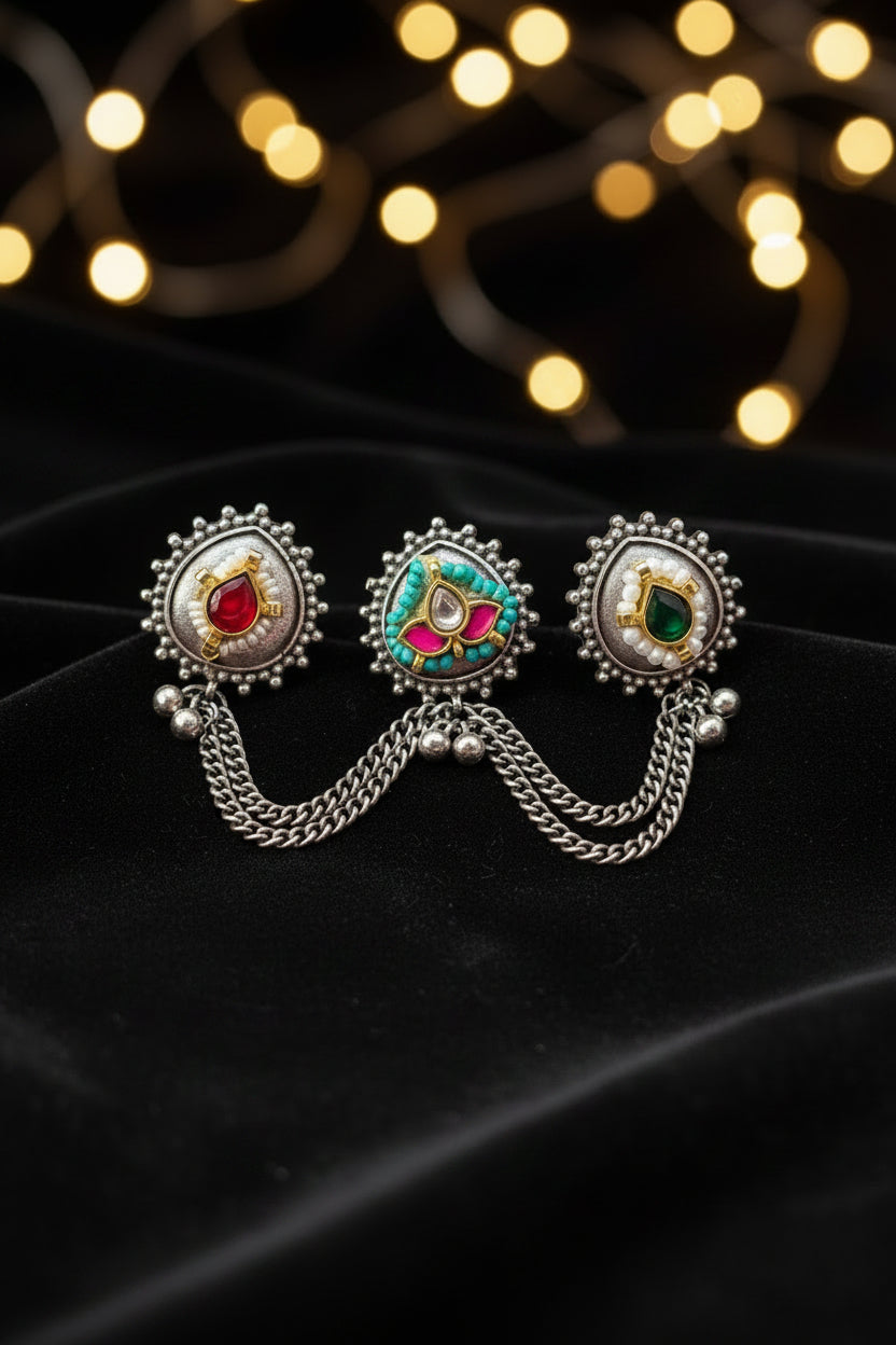 3 finger Pachi Kundan Brass Ring