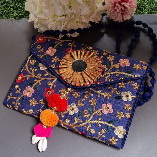 Embroidery mini blue boho Bag
