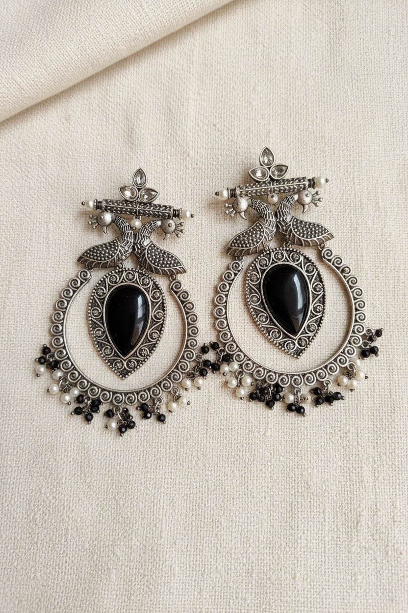 Peacock Brass Earrings - BLACK
