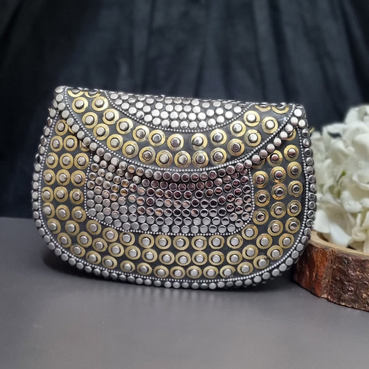 Dual tone metal bag with Sling chain