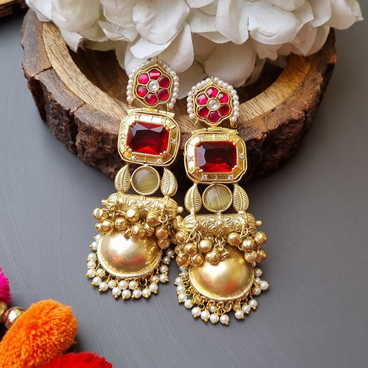Golden Pachi kundan Jhumka