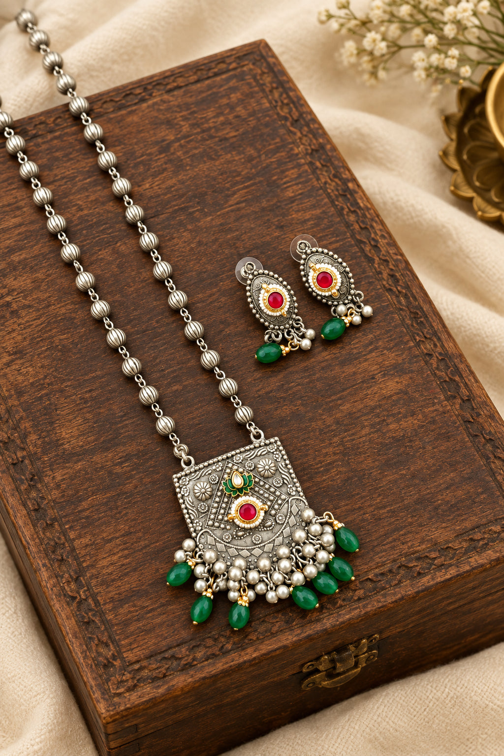 Fusion Long Necklace Set- Oxidised