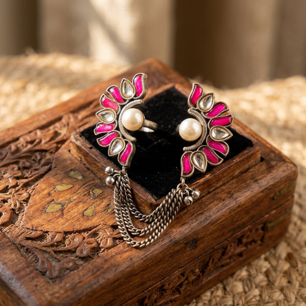 Pachi Kundan 2 finger Ring