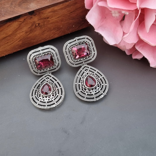 Ruby Cocktail Brass Earrings