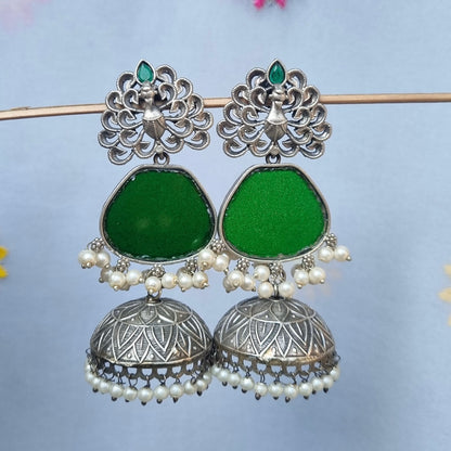 Peacock Glass Brass Jhumka