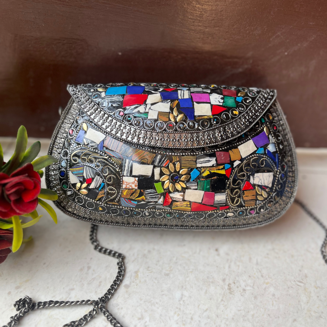 Multi Color oval metal bag