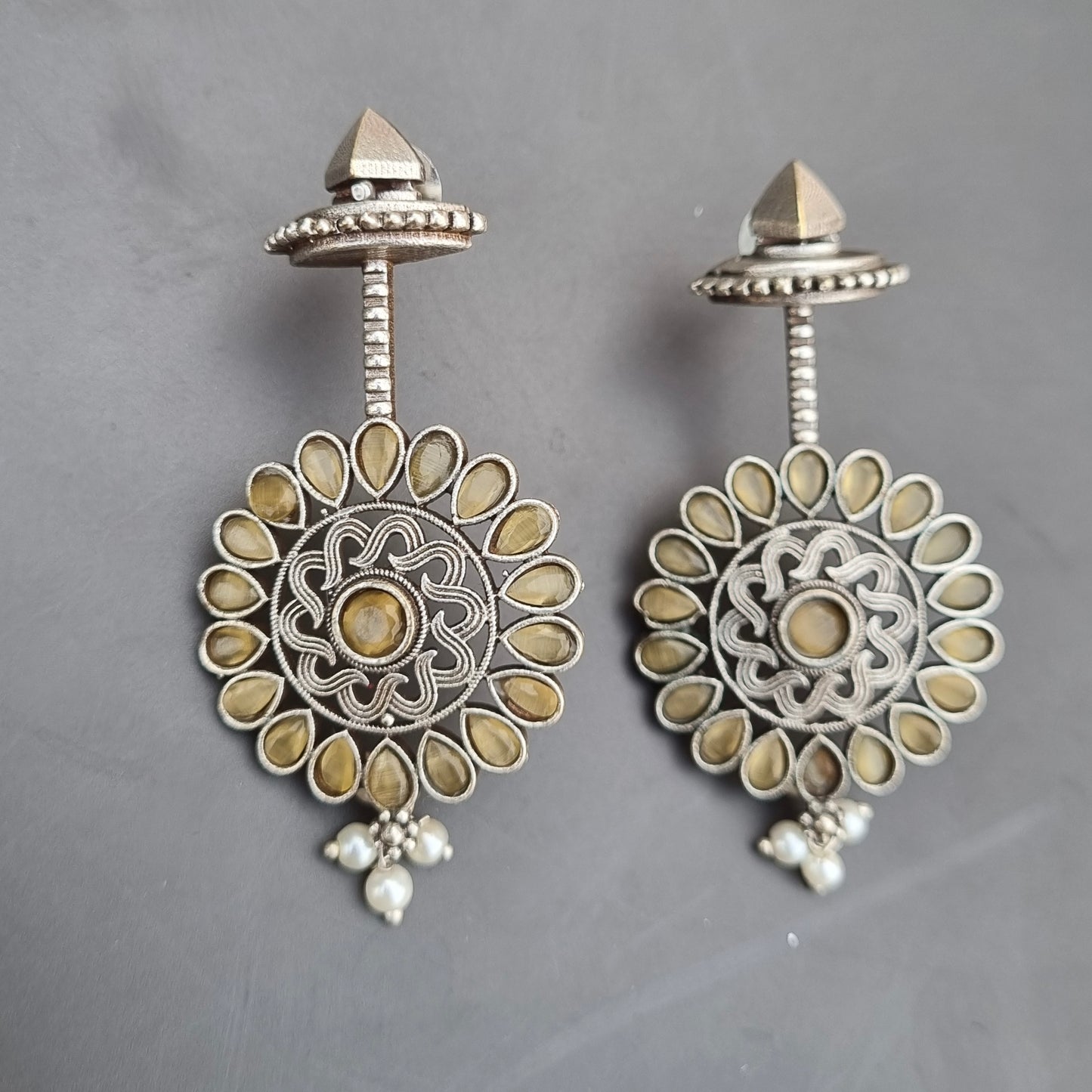 Stone Brass Earrings