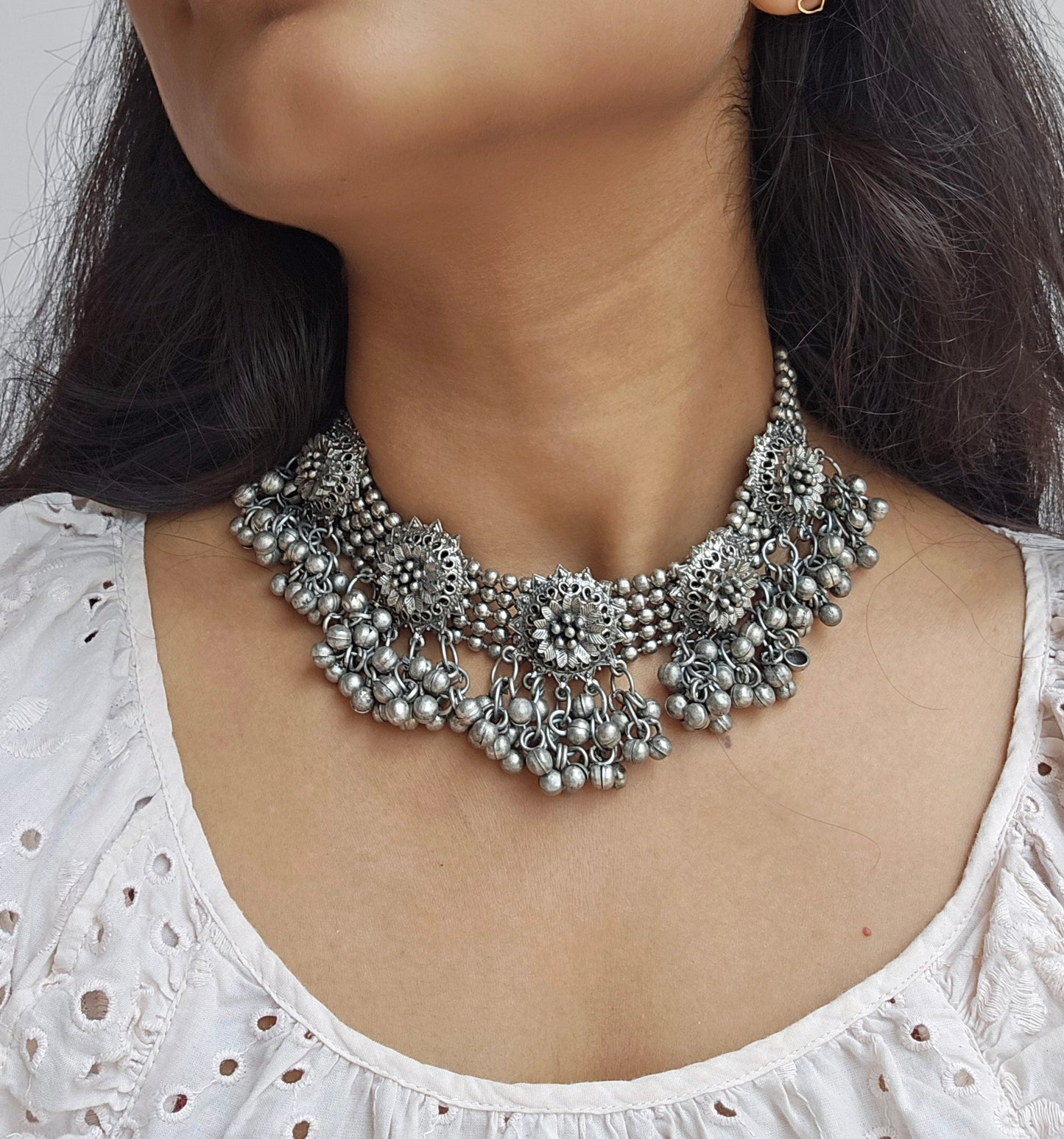 Flower Oxidised Choker set