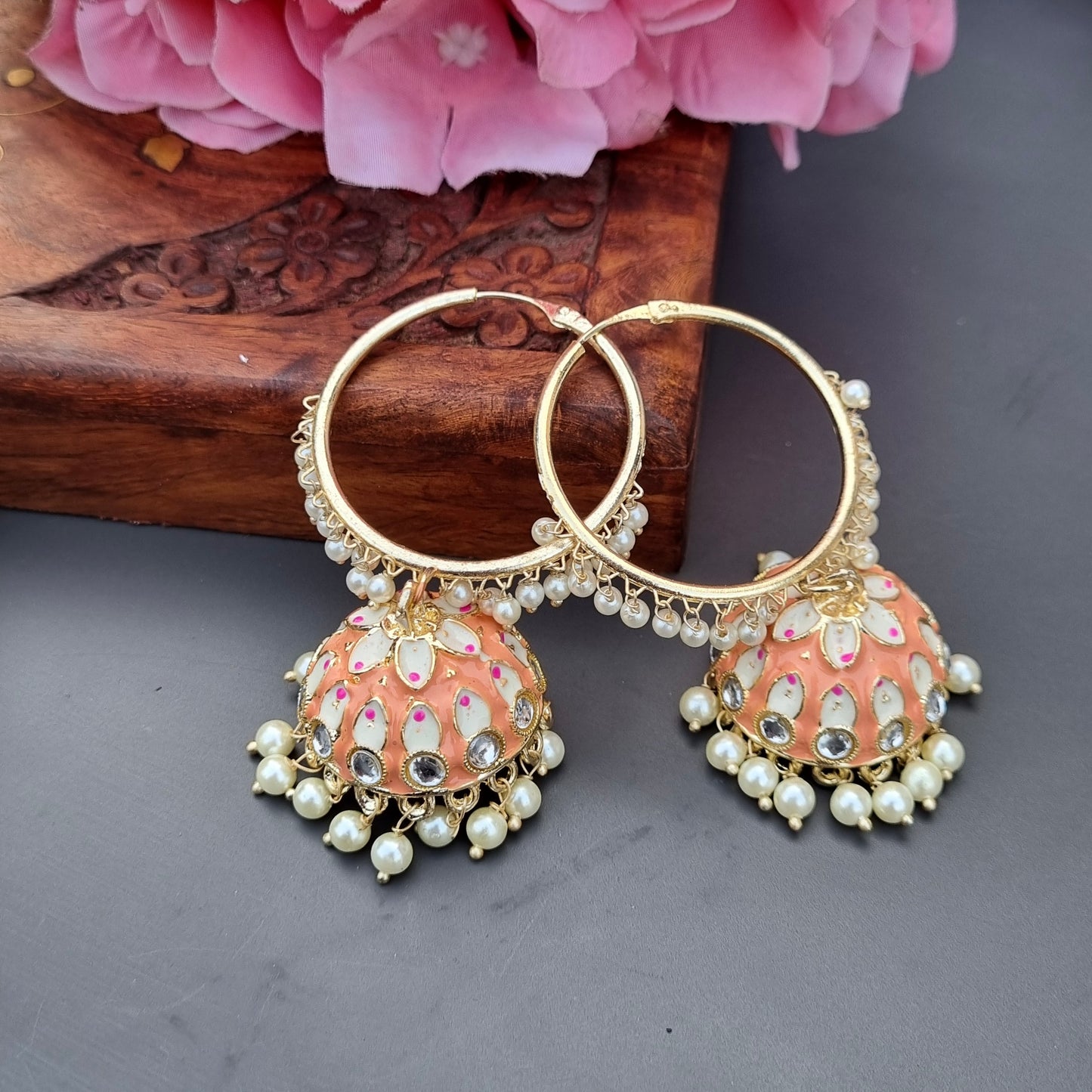 Hoop Jhumka- Peach