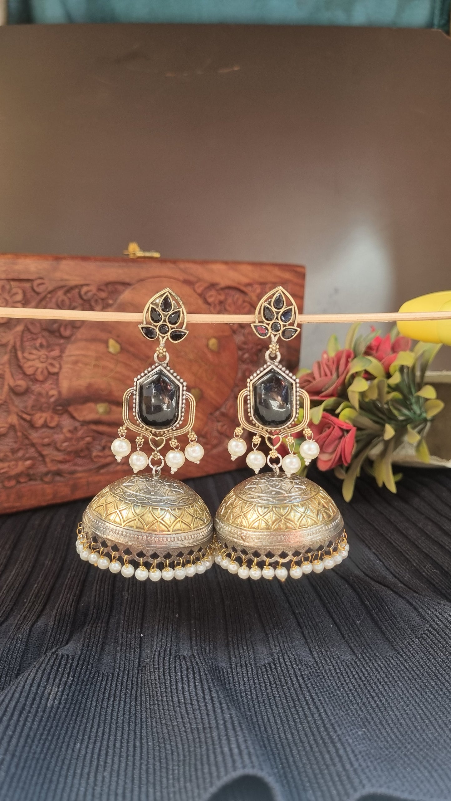 Madhuri Brass dual tone Jhumka - Bahara Collection