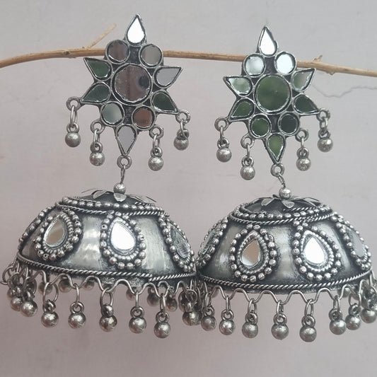 Mirror Oxidised Jhumka