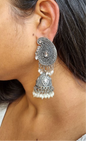 White stone oxidised jhumka