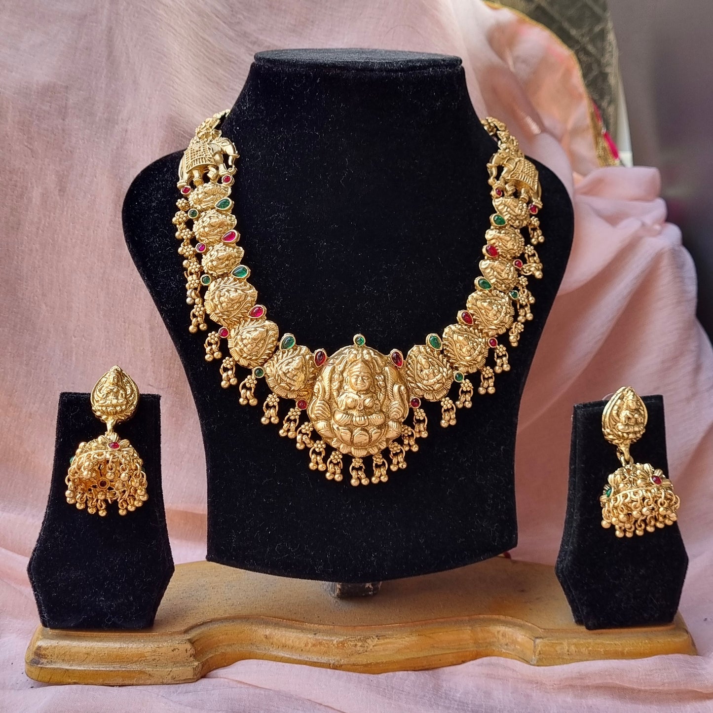 Laxmi Gold Plated Necklace Set- Temple Jewellery