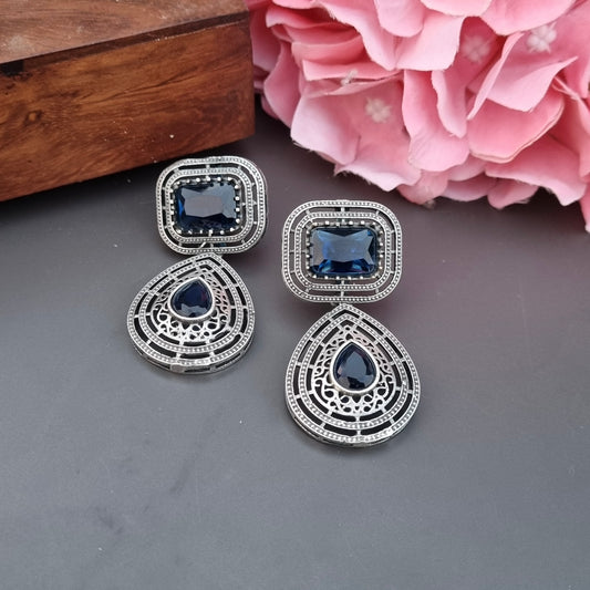 Blue Cocktail Brass Earrings