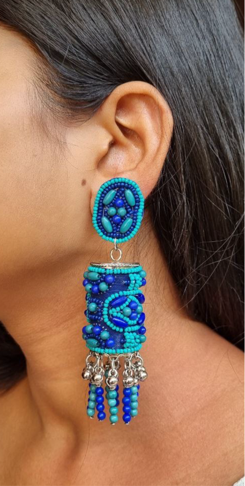 Beaded fabric jhumka