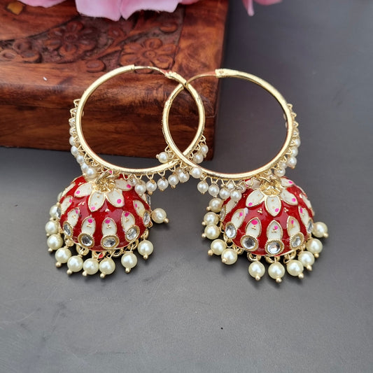 Hoop Jhumka - Red