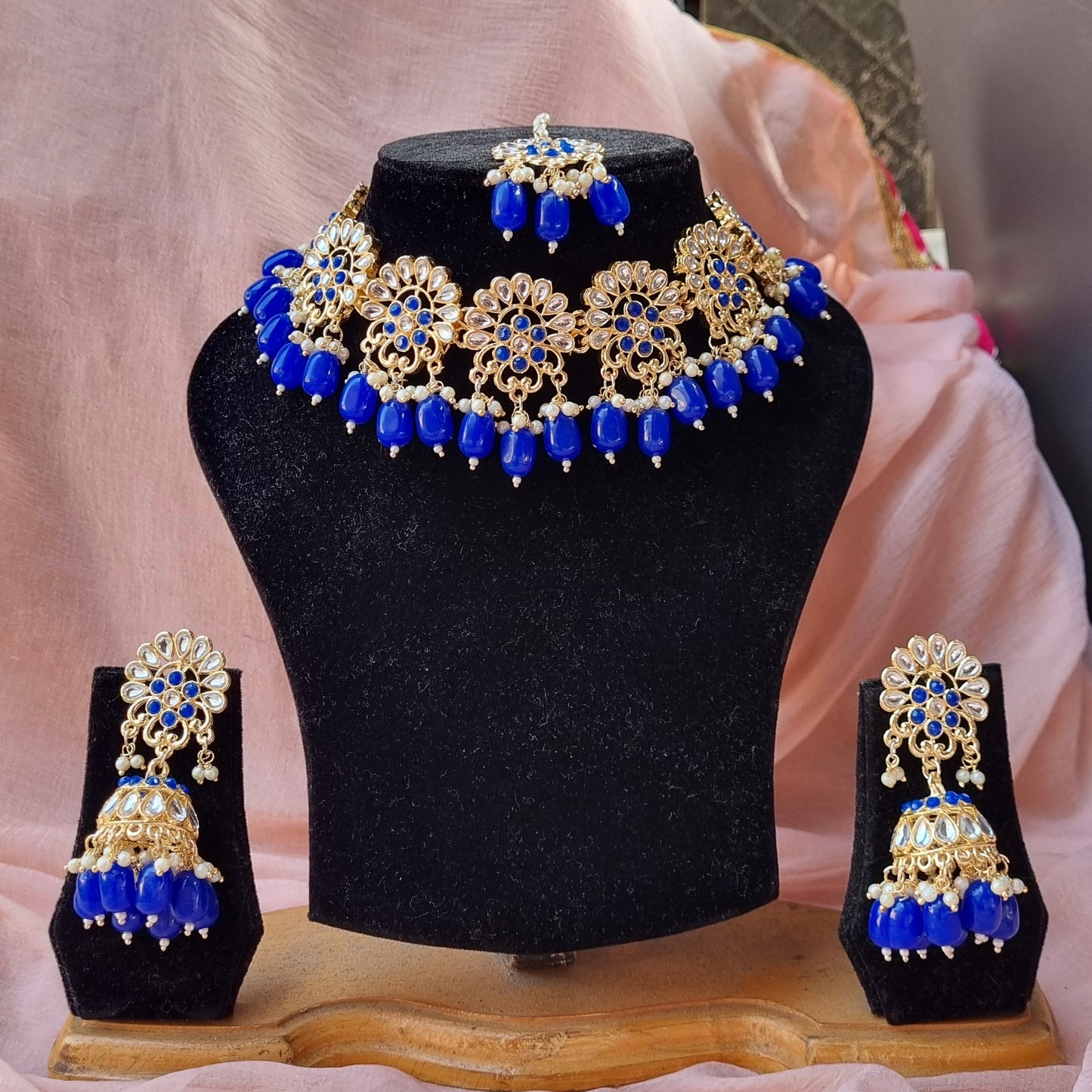 Blue Kundan Choker Set